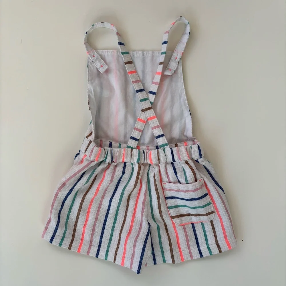 Mini Boden Little Girls Striped Rainbow Romper Shortalls Cotton Linen Size 5/6